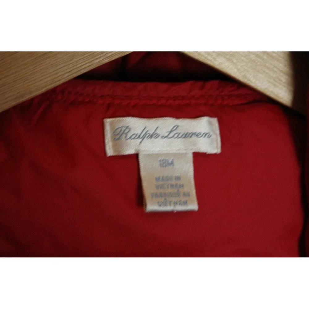 Kids Ralph Lauren Red Puffer Jacket American Flag‎ Patch Hooded Zip Front